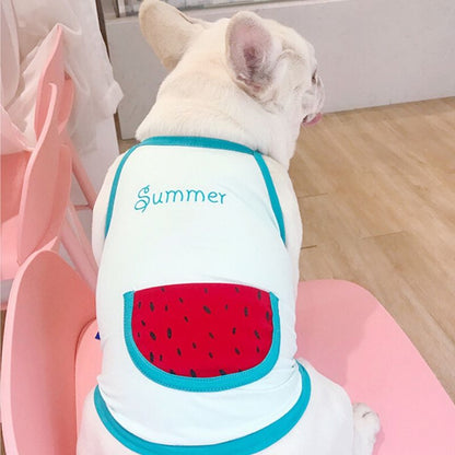Dog Summer Cotton Shirt with Pocket - Watermelon - Frenchiely