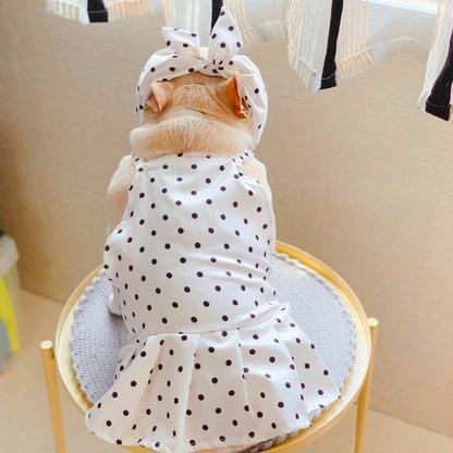 Dog White Polka Dot Dress with Headband - Frenchiely