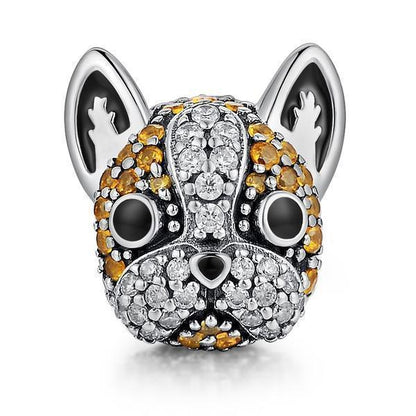 DIY Sterling Silver Pave French Bulldog Charms Beads Fit Pandora Bracelets - Frenchiely