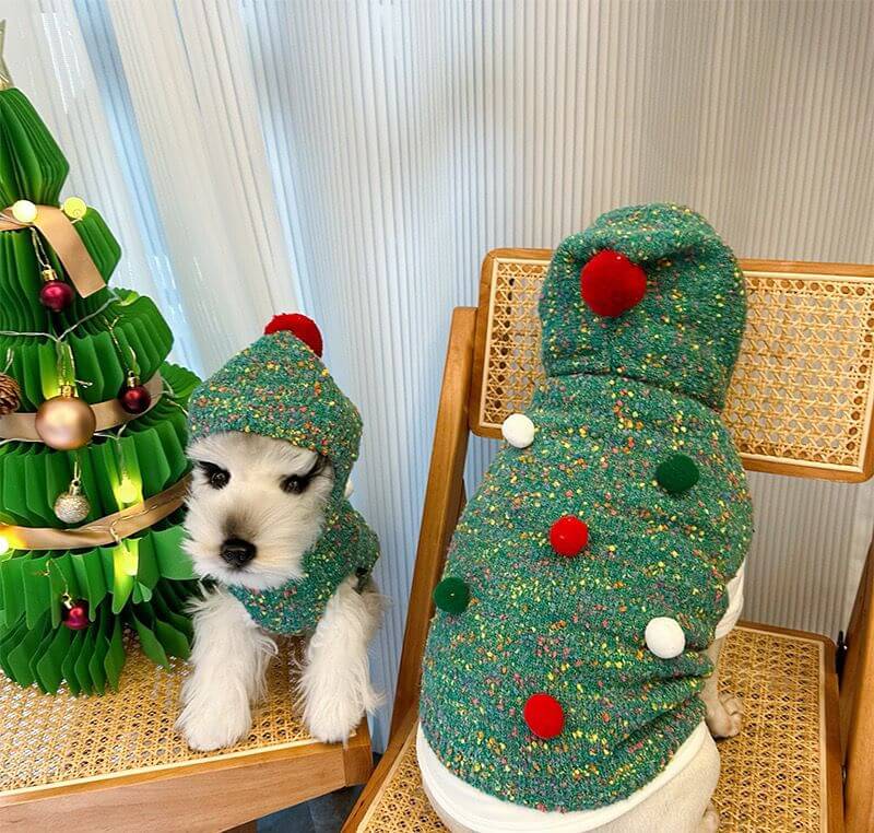 Medium Dog Christmas Tree Costume Hoodie  with Pompom
