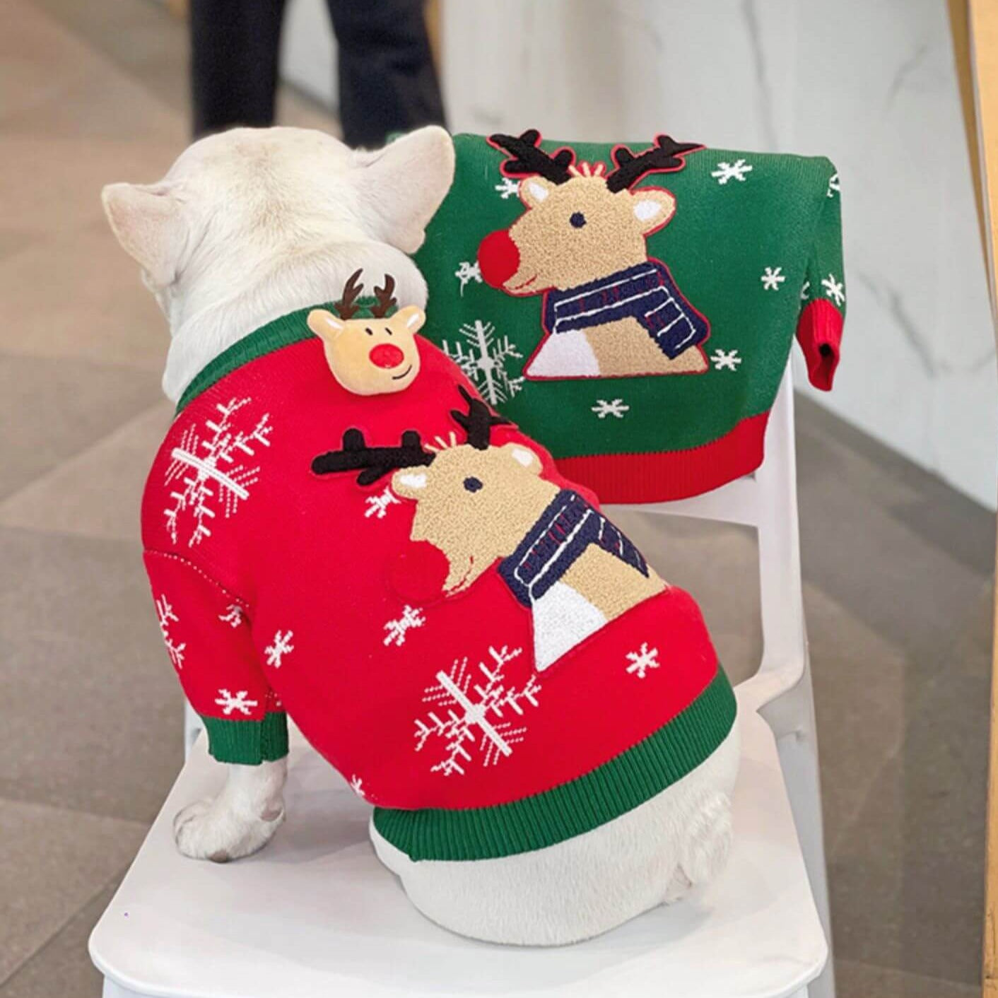 Dog Christmas Reindeer Pullover Sweater for French Bulldogs by Frenchiely 