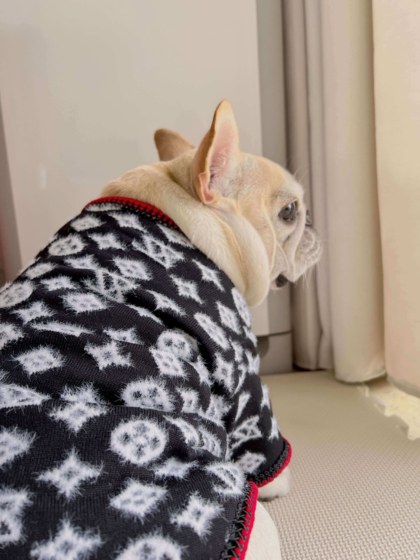 dog winter black and red cardigan sweater