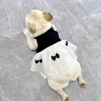 Black Dress with Flower Pin FOR FRENCH BULLDOGS BY FRENCHIELY