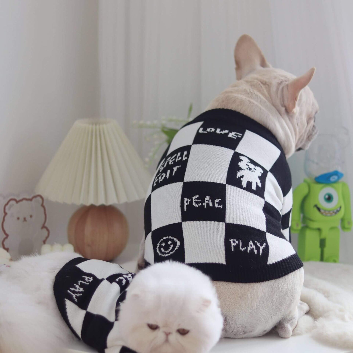 Dog Blackcheck Pullover Sweater for French Bulldogs BY FRENCHIELY 