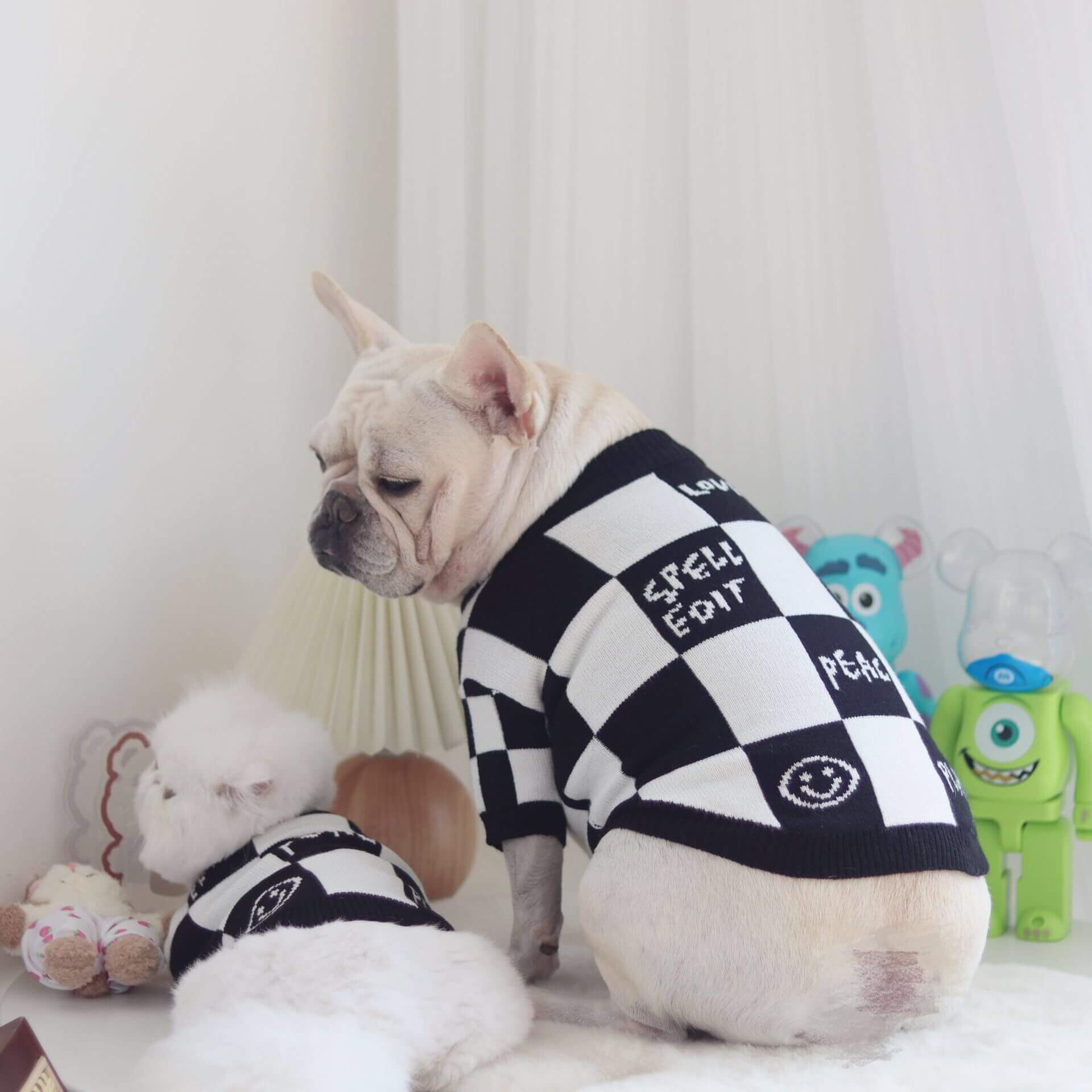 Dog Blackcheck Pullover Sweater for French Bulldogs BY FRENCHIELY 