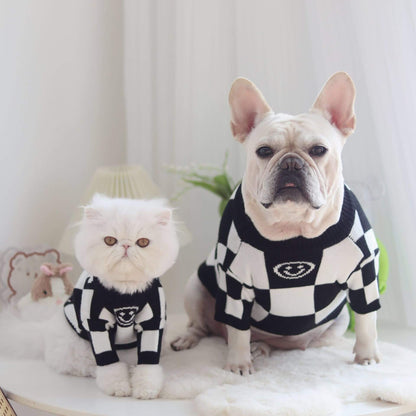 Dog Blackcheck Pullover Sweater for French Bulldogs BY FRENCHIELY 
