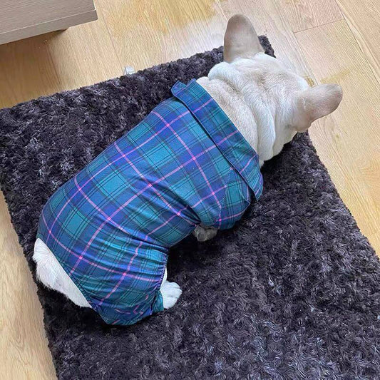 Buffalo Plaid Onesie dogbluebuffaloplaidpajamasjumpsuitforfrenchbulldogsbyFrenchiely_8