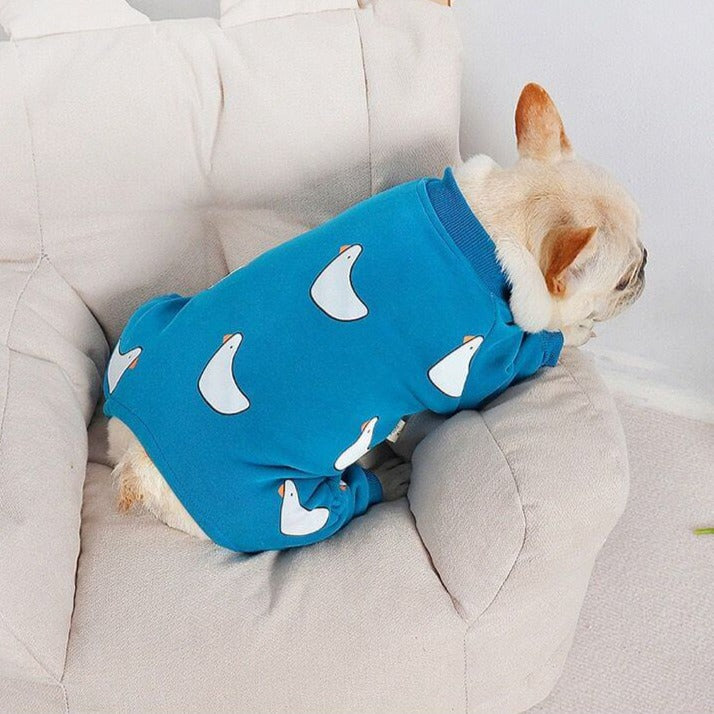 Dog Winter Blue Pajamas with Swan Goose Pattern for puppies