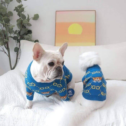 Dog Stylish Blue Pullover Sweater for French Bulldogs BY FRENCHIELY 