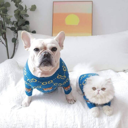 Dog Stylish Blue Pullover Sweater for French Bulldogs BY FRENCHIELY 