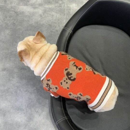 Dog Cartoon Bear Cardigan Sweater for Bulldogs by Frenchiely 