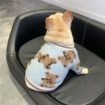 Dog Cartoon Bear Cardigan Sweater for Bulldogs by Frenchiely 