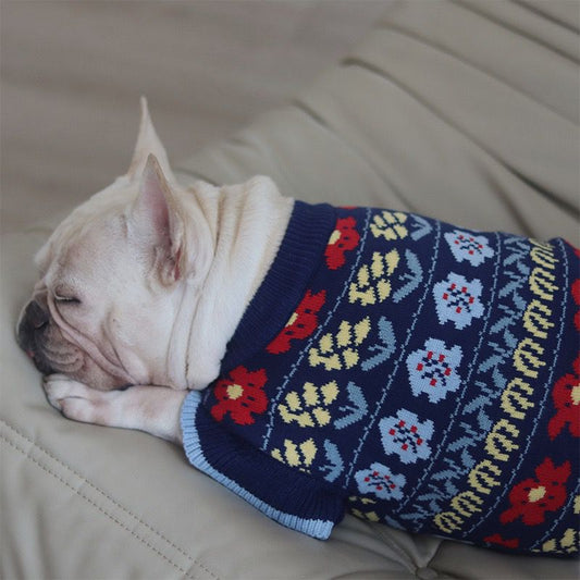 Floral Puffy Sleeves Sweater dogdarkbluesweaterforfrenchbulldogsbyFrenchiely_4