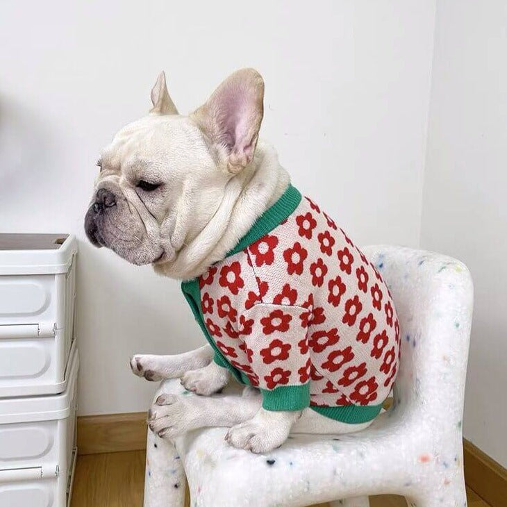 Dog Floral Flower Cardigan Sweater for Small Medium Dogs by Frenchiely 