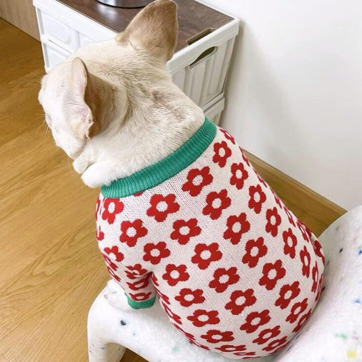 Dog Floral Flower Cardigan Sweater for Small Medium Dogs by Frenchiely 