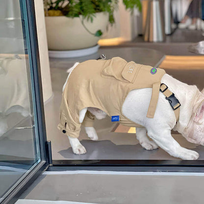 Meium Dog Khaki Overalls with Pocket