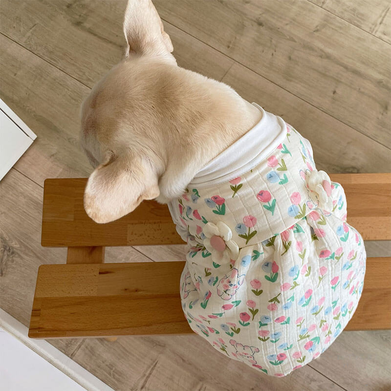 Dog White Dress with Flower Pin for small medium dogs by Frenchiely