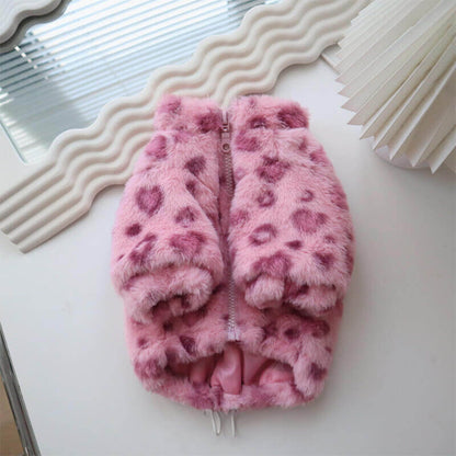 Dog Winter warm Pink Leopard Zipper-up Jacket