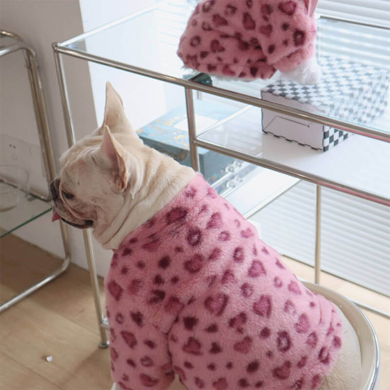 Dog Winter warm Pink Leopard Zipper-up Jacket
