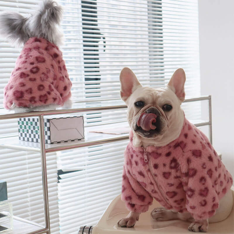 Dog Winter warm Pink Leopard Zipper-up Jacket