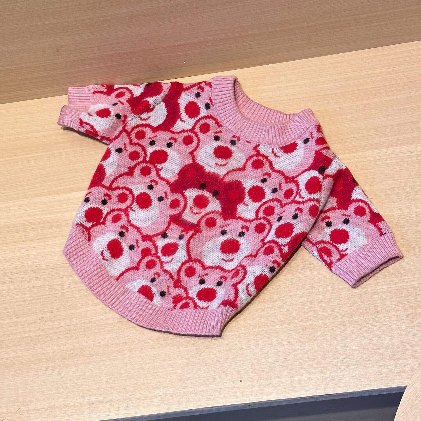 Frenchiely dog pink red sweater with bear patterns