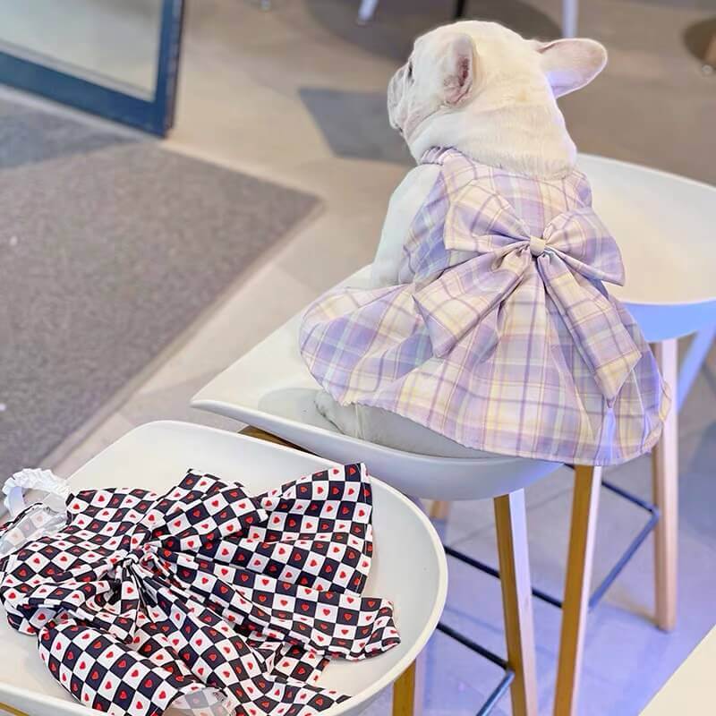 Dog Purple Plaid Bow Tie Dress for French Bulldogs by Frenchiely 