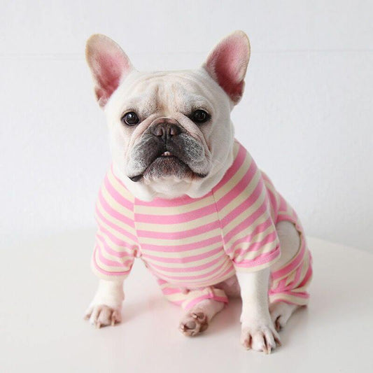 dog pink stripe pajamas for french bulldogs by Frenchiely