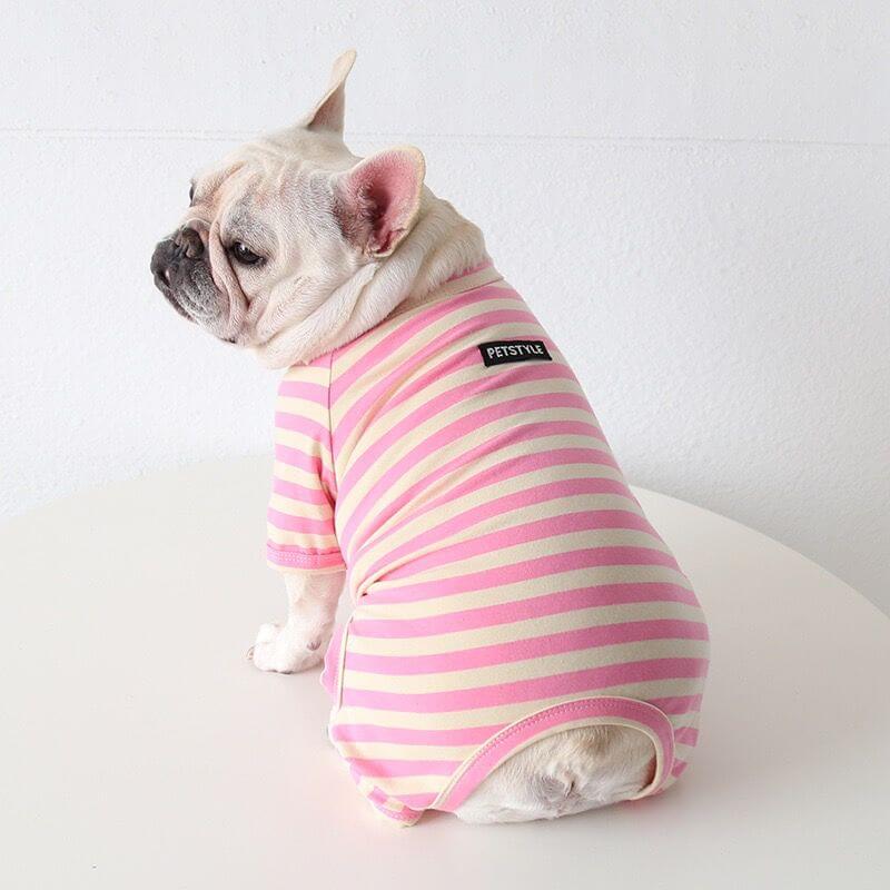 dog pink stripe pajamas for french bulldogs by Frenchiely