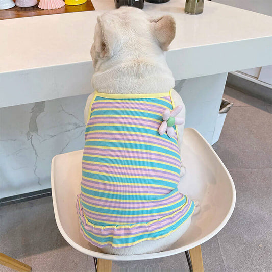 Dog Stripe Dress with Flower Pin for french bulldog by Frenchiely 
