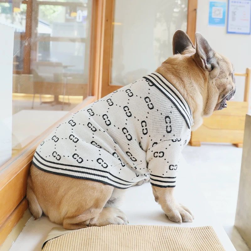 Dog white and black pullover sweater for french bulldogs