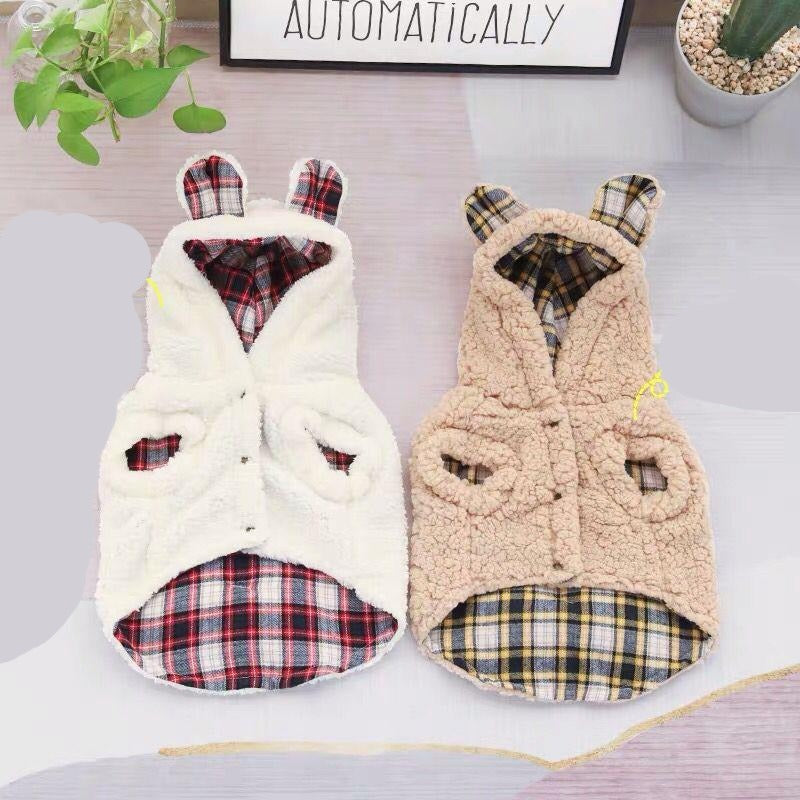 Dog Warm Plaid Hooded Coat for Medium Dogs by Frenchiely 