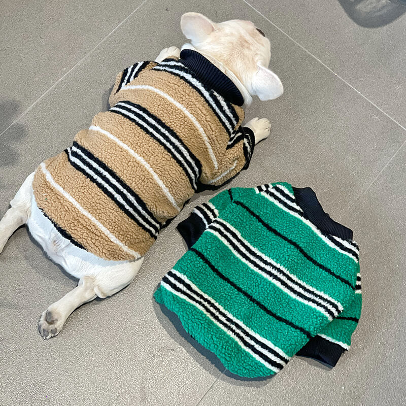 dog khaki striped jacket coat for small medium dogs by Frenchiely