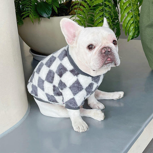 Fluffy Check Sweater dogwinterwarmpulloversweaterforsmallmediumdogs_1