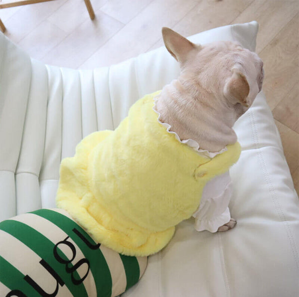 small medium dog winter dress in yellow by Frenchiely 
