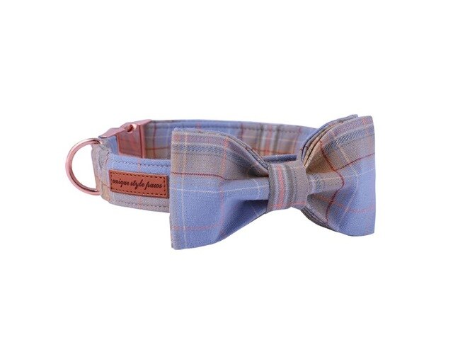 Plaid Dog Collar Wedding Bow Tie for Male Dogs - Frenchiely