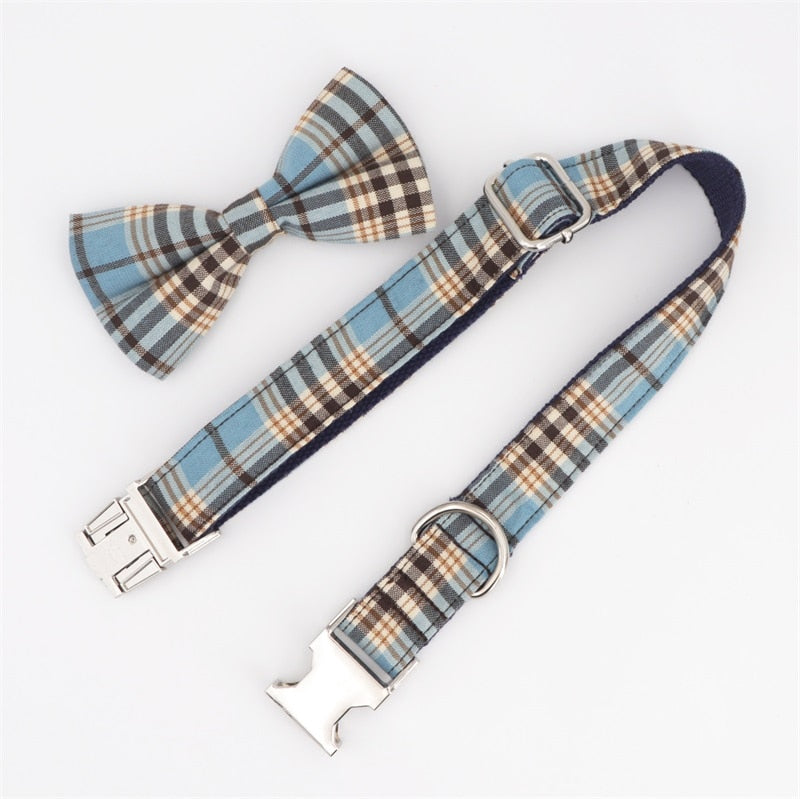 Blue plaid Dog Collar Bow Tie - Frenchiely