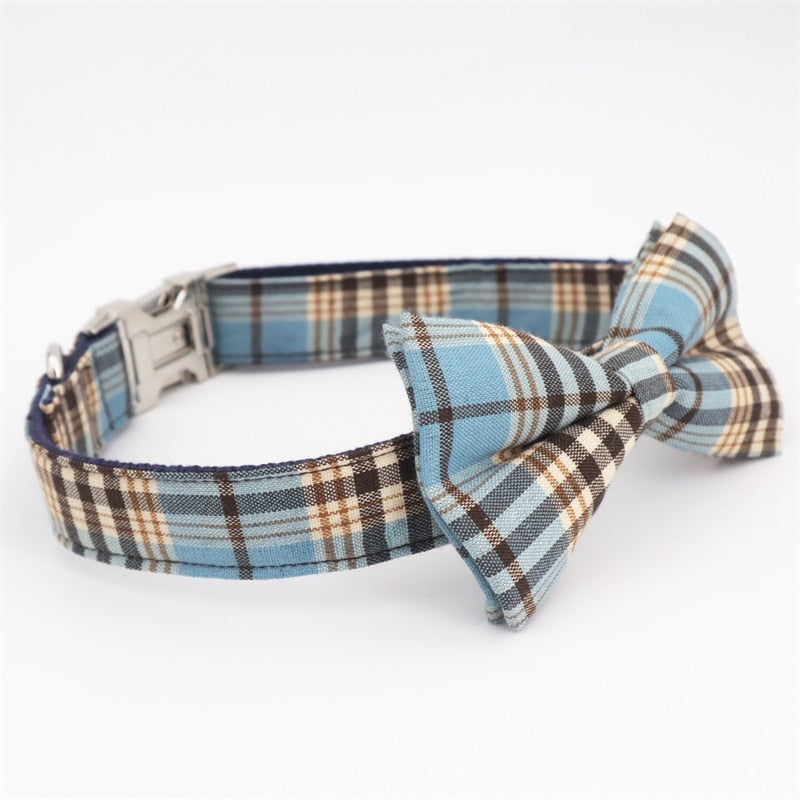 Blue plaid Dog Collar Bow Tie - Frenchiely