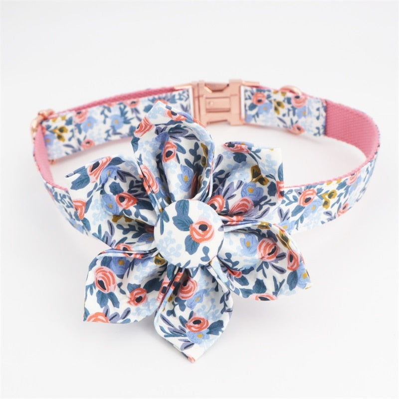 Blue Floral Dog Collar Chain - Frenchiely