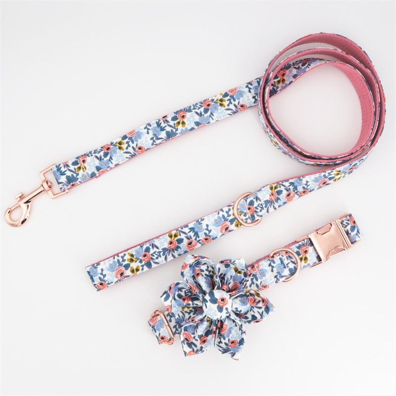 Blue Floral Dog Collar Chain - Frenchiely