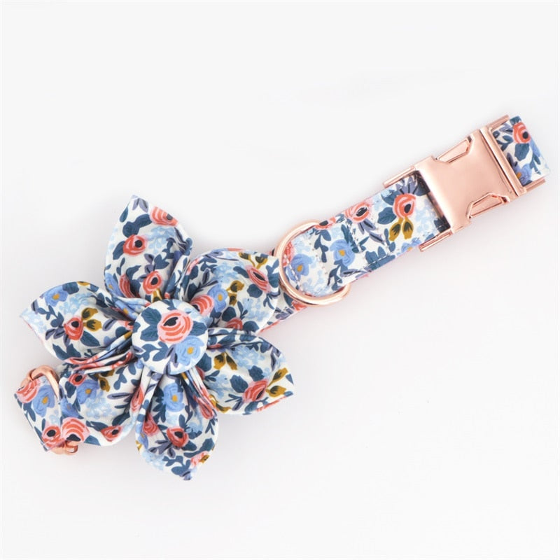 Blue Floral Dog Collar Chain - Frenchiely