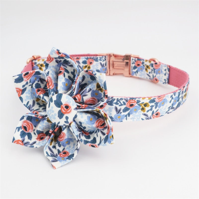 Blue Floral Dog Collar Chain - Frenchiely