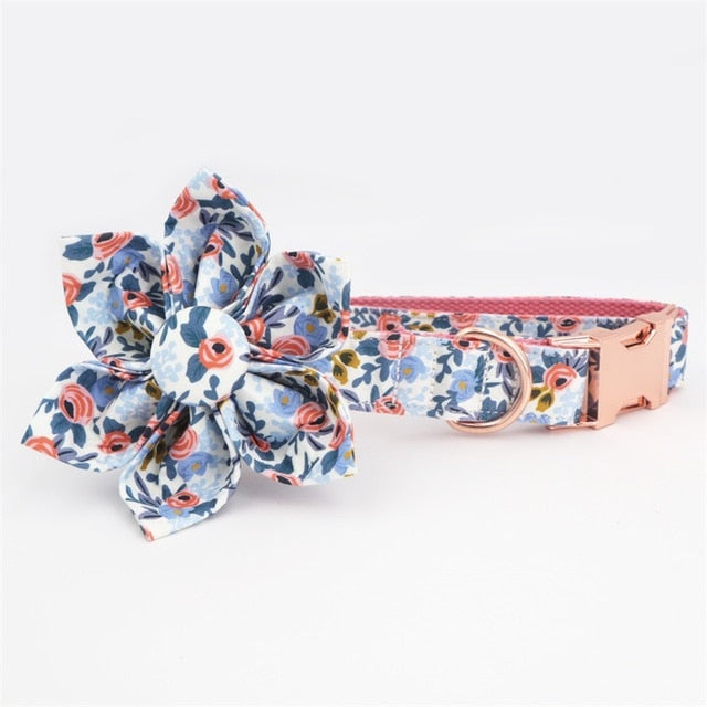 Blue Floral Dog Collar Chain - Frenchiely