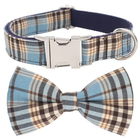 Blue plaid Dog Collar Bow Tie - Frenchiely