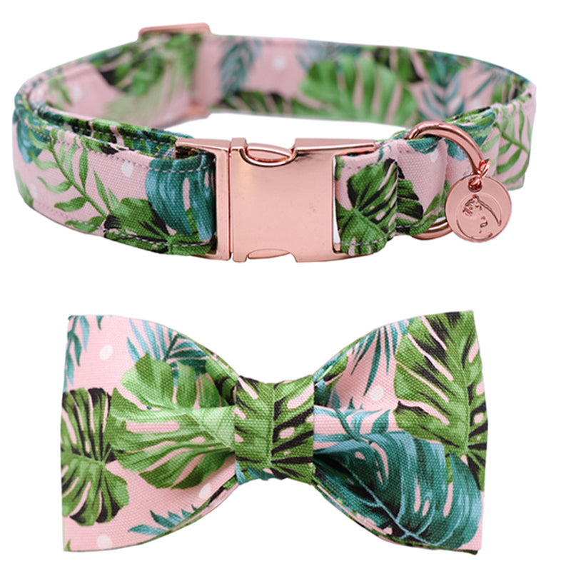 Tropical Vibes Leaves Dog Collar and Leash Set - Frenchiely
