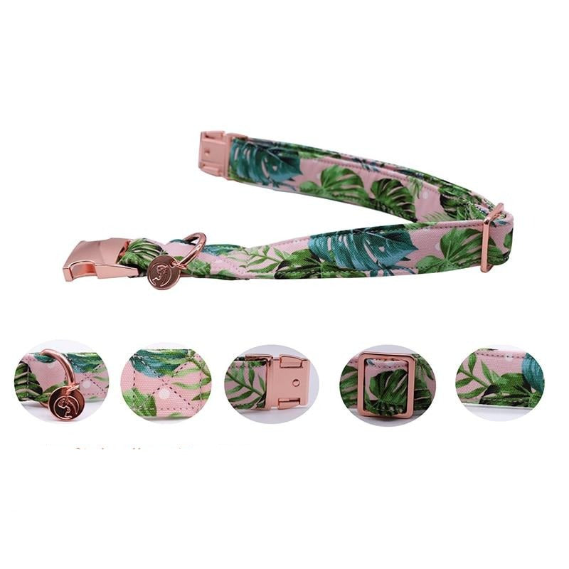 Tropical Vibes Leaves Dog Collar and Leash Set - Frenchiely