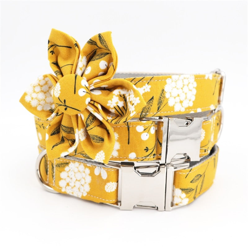 Yellow Flower Dog Collar Bow Tie for Large Dogs-Frenchiely 