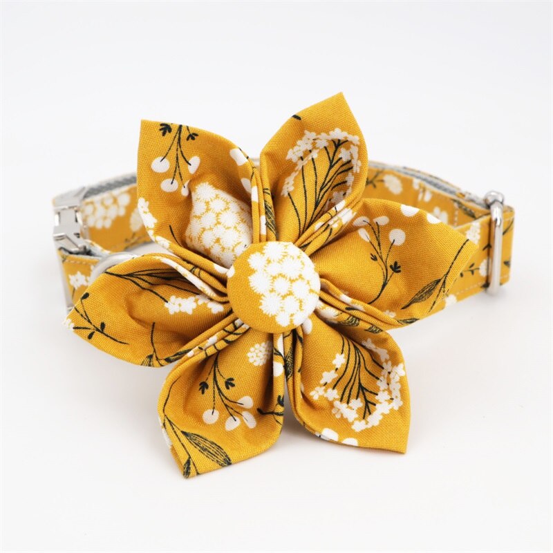 Yellow Flower Dog Collar Bow Tie for Large Dogs-Frenchiely 