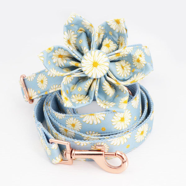 Blue Daisy Dog Collar Bow with Tie for Small Dogs- Frenchiely 