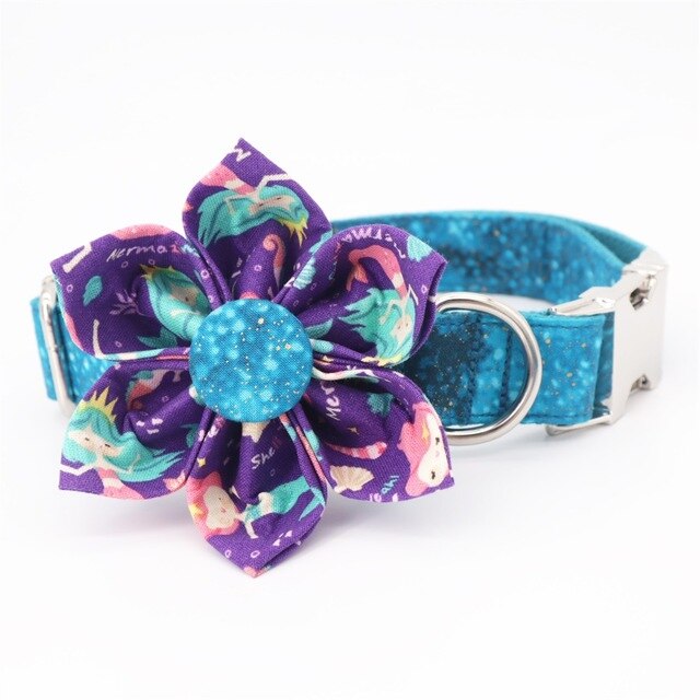 Flower Dog Mermaid Collar Bow Tie for Medium Dogs