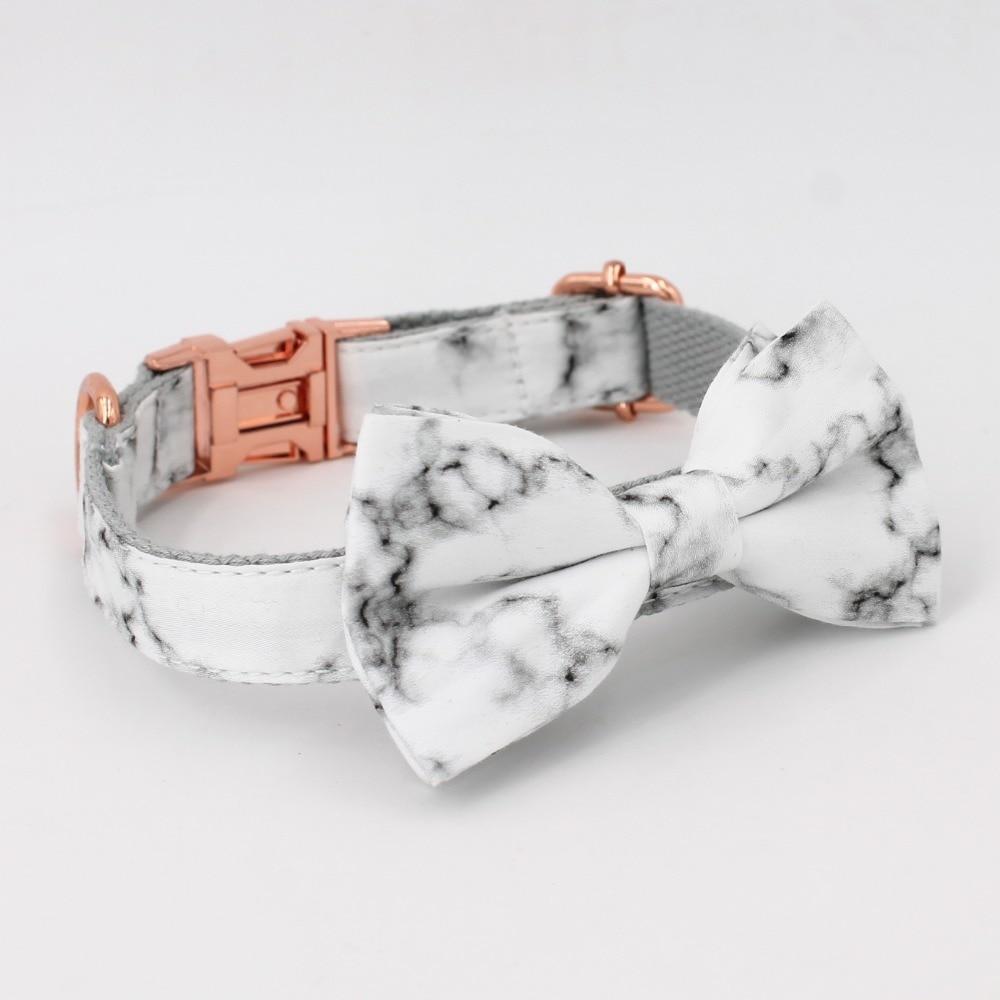 Marble White Adjustable Dog Collar Bow tie - Frenchiely